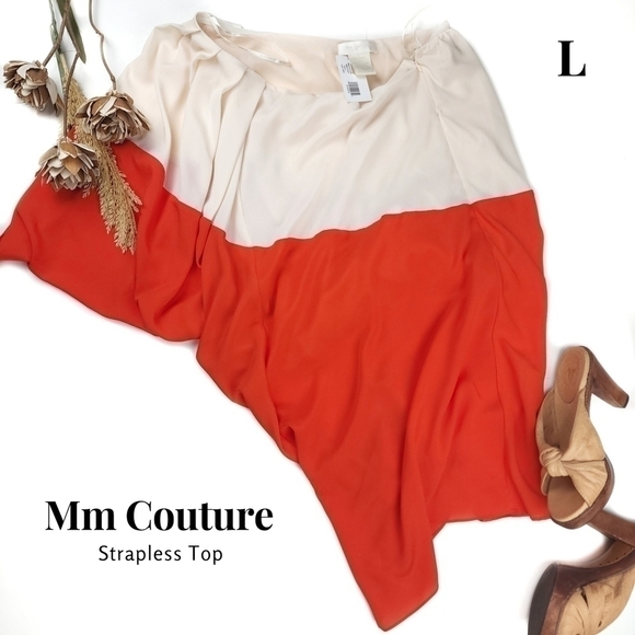 New MM COUTURE Orange Tan Waterfall One Shoulder Dress Sz L - Picture 1 of 11